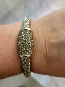 Loft Silvertone Crystal Braided Look Stretch Bracelet 2.5" Diameter  - Picture 1 of 5