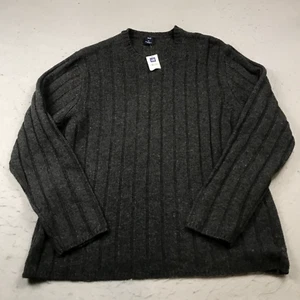 VINTAGE GAP Sweater Mens XL Gray 100% Lambswool Ribbed Crewneck DEADSTOCK - Picture 1 of 9