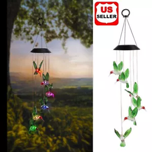 Solar Color Changing LED Hummingbird Wind Chimes Home Garden Decor Light Lamp US - Picture 1 of 5