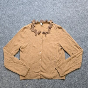 J Crew Cardigan Womens Large Beige Tan Wool Cashmere Sweater Bows Career Casual - Picture 1 of 9