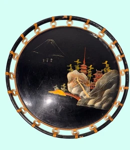 Bandeja redonda para servir laca japonesa diseño pagoda 12" - Imagen 1 de 9