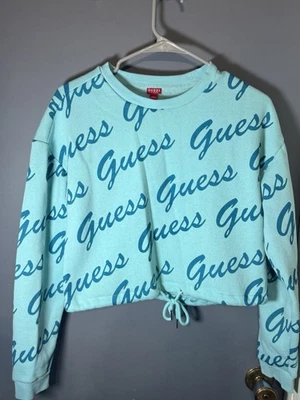 GUESS женщин укороченный Crewneck толстовка размер S синий - Изображение 1 из 4