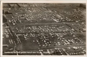 Rare 1937 Scout Jamboree Postcard – Aerial View Holland KLM Boy Scout Stamps - Imagen 1 de 2