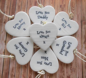 East of India Small White Porcelain Hanging Heart - Picture 1 of 34