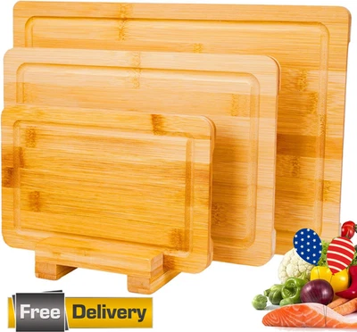 Thick Wooden Cutting Boards Set of 3 for Kitchen with Holder  Dishwasher Safe - Image 1 of 4