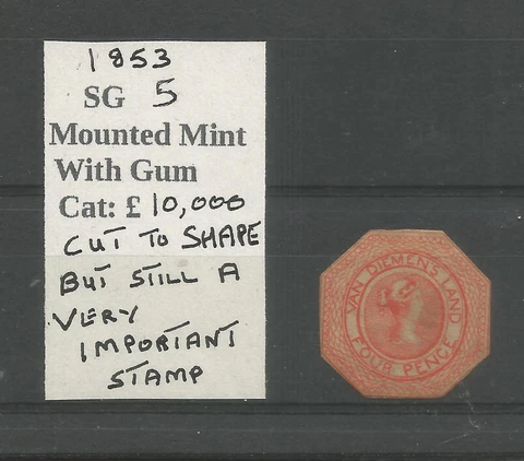AUSTRALIA STATES - TASMANIA 1853  VERY RARE  MINT 4d  BRIGHT RED ORANGE SG5 Cover