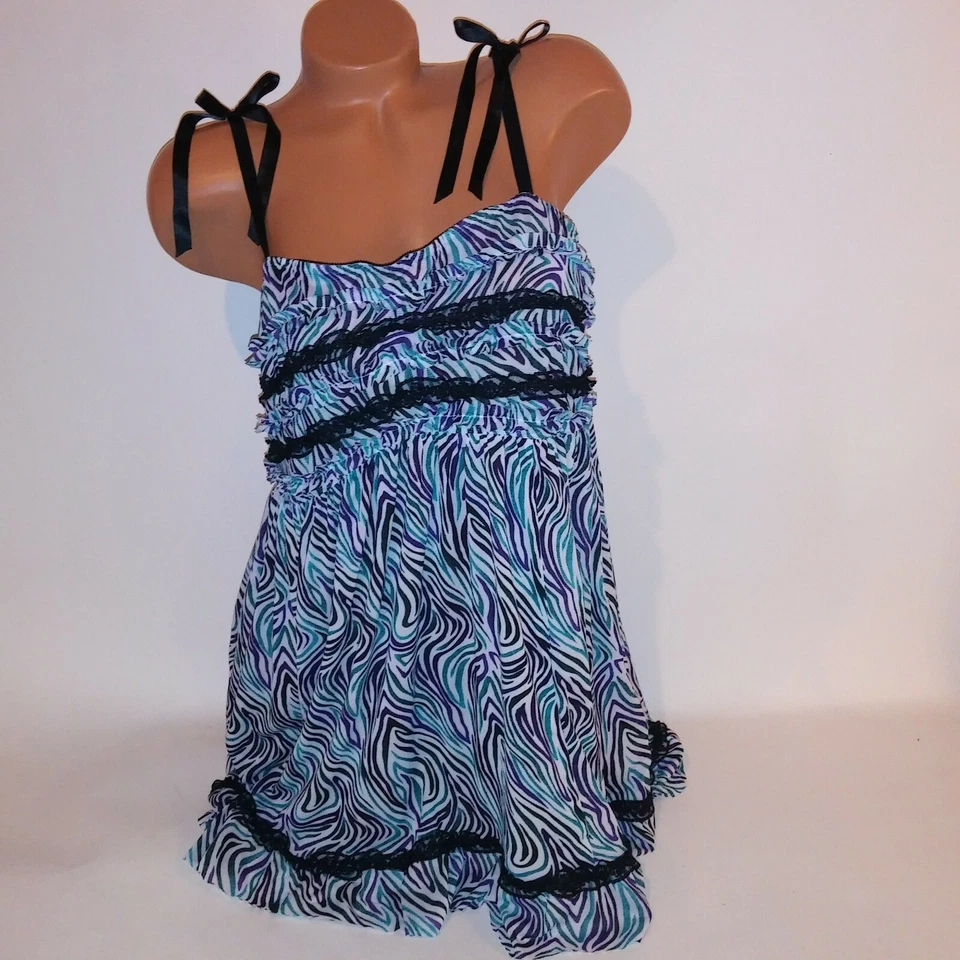 Lencería Cacique Babydoll 14 16 Negro Púrpura Azul Encaje Transparente Foto 1 de 4