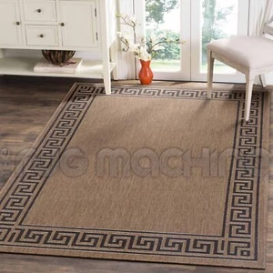PARADISO BROWN GREEK KEY INDOOR OUTDOOR FLATWEAVE FLOOR RUG 160x230cm **NEW** - Picture 1 of 5