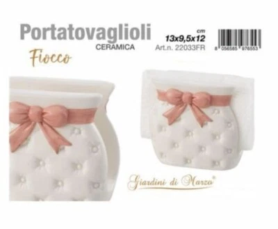 Portatovaglioli in Ceramica con Fiocco Vari Colori Stile Shabby Chic 13x9.5x12 - Immagine 1 di 3