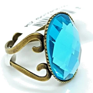 Michal Negrin Ring Cocktail Oval Sky Blue Large Faceted Crystal Retro New Gift - Picture 1 of 12