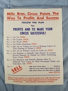 Vintage MILLS BROS Advertising Paper Make Your Circus Successful Ticket Sales - Picture 1 of 2