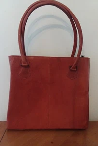  Red Burgundy Leather Double Handle Straps Handbag Purse Tote  - Picture 1 of 7