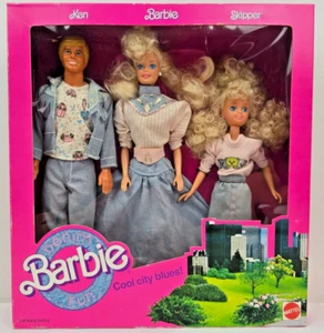 Barbie Denim Fun Cool City Blues Barbie Skipper Ken Doll Set #4893 Mattel 1989 - Picture 1 of 6