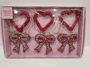 Valentines Day Pearl Red Coquette Bows Pearl Beaded Garland Decor 6FT - Picture 1 of 4