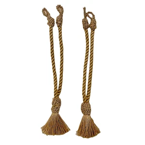 Gold Curtain Tie Backs 12 Inch Rope with Tassel Holdbacks Set of 2 Decorative - Picture 1 of 6