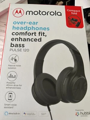 Motorola Pulse 120  headphones enhanced bass,Alexa built,Google Asst.,Siri,black - Image 1 of 3