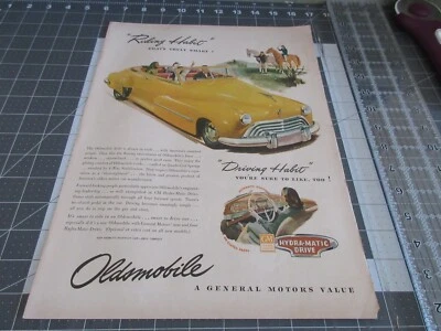1946 Oldsmobile Yellow Car Horse Riding Habit Dog Vintage Print Ad - Image 1 of 3