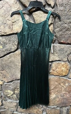 GB Gianni Bini Girls Holiday Pleated Satin Midi Dress Sz 12,16 Green NWT$49 - Image 1 of 4