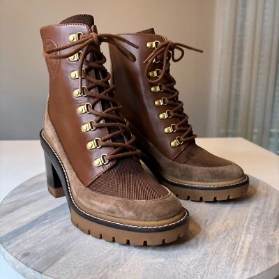 Tory Burch Miller Botas de Combate Marrón Gamuza Cuero Suela EE. UU. Talla 7.5 Foto 1 de 4