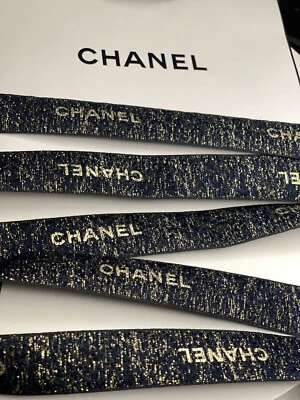 10 Yards of Chanel LE Navy-Gold Holiday Gift Wrap Ribbon - Image 1 of 2