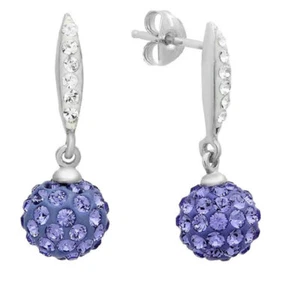 Sterling Silver Dangle Earrings with Purple and White Swarovski Crystals - Picture 1 of 2