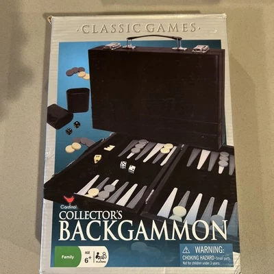Backgammon Game  Cardinal  Black Leatherette Case Gray Black White Unused 2009 - Image 1 of 4