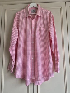 Harvie and Hudson 100% Cotton Pink & White Check Shirt, Size 18.5" / 47cm - Picture 1 of 6