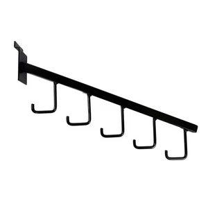 SSWBasics Black 5-J-Hook Waterfall for Slatwall - Pack of 10- Black Metal - Picture 1 of 2
