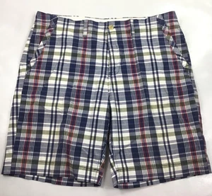 Tommy Hilfiger Shorts 36 Mens Blue Plaid Madras Chino Flat Front Pockets Casual - Picture 1 of 7