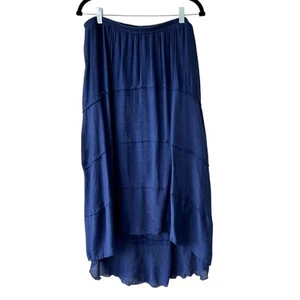 BY & BY Blue Tiered Hi-Low Midi Skirt Juniors 1X Boho Office Coastal - Picture 1 of 5