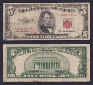 Banconota United States 5 dollars 1953A P.-381ar☆ Red Seal Star BB-/VF- - Picture 1 of 2