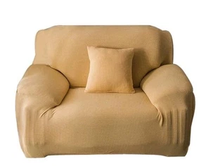 Stretch Sofa Covers Polar Fleece Knitted Slipcovers One Seat - Beige - Picture 1 of 5