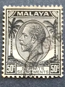 Malaya 1936 Straits Settlements KGV 50c Black/White - 1v Used Error Printing - Picture 1 of 3