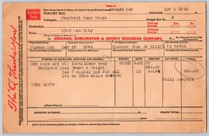 April 1,1948 Chicago Burlington & Quincy Railroad Freight Bill Campbells Seed - Picture 1 of 2