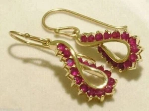 3.0CT Round Pink Ruby Simulated AAA Drop Wedding Earrings 14K Yellow Gold Finish - Picture 1 of 4