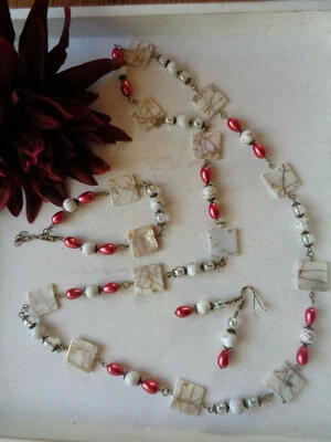 Schmuckset "Perlmutt" Rot/weiß/gold/bronze  UNIKAT  - Bild 1 von 4