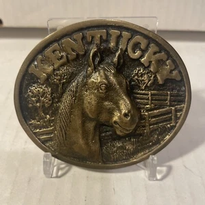 HERITAGE MINT LTD SOLID BRASS 1981 VINTAGE BELT BUCKLE Kentucky Horse - Picture 1 of 9