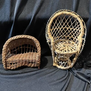 Vintage Wicker Doll Chairs love Seat & Peacock Patio Furniture 8” Lot of 2 - Picture 1 of 5