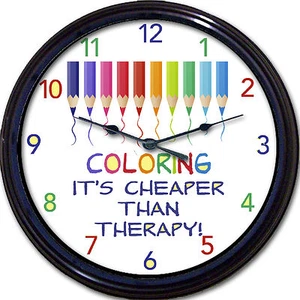 Coloring It's Cheaper Than Therapy! Wall Clock Crayons colored pencils art New - Picture 1 of 1