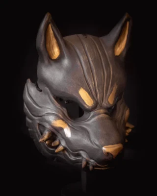 Bronze Kitsune Oni Mask | Handcrafted Resin Fox Spirit Mask| Resin Yokai Cosplay - Image 1 of 4