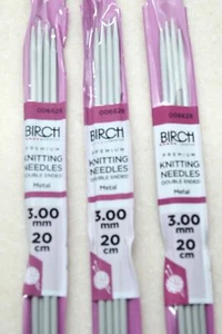 3mm BIRCH 20cm length Premium Double Point Knitting Needles - Picture 1 of 1
