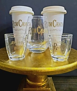 Rum Chata Lot 2-Travel Mugs w/ Lids, 2- Divided Shot Glasses, 1-Stemless Glass - Picture 1 of 20