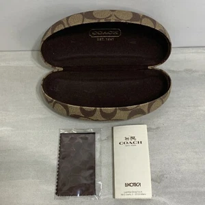 COACH Signature C Monogram Tan/Brown Hard Clamshell Glasses Case Luxottica - Picture 1 of 8