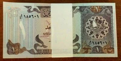 QATAR 1 RIYAL P-14 1996 x 100 Pcs Lot Original Bundle UNC BOAT CURRENCY GCC NOTE - Image 1 of 2