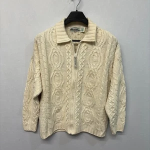 Maglione maglia pescatore Aran Crafts uomo full zip taglia grande lana merino D016 -8 - Foto 1 di 14