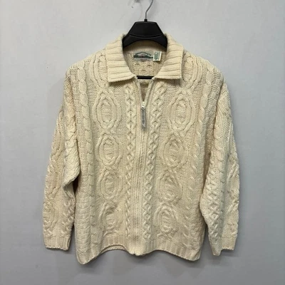 Aran Crafts Men Full Zip Fisherman Knit Sweater Size Large Merino Wool D016 -8 - Image 1 of 4