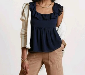Banana Republic Womens XS Petite Navy Blue Flutter Sleeve Tie Back Blouse ~ New - Picture 1 of 8
