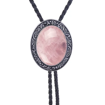 Collar de boda con corbata bolo de piedra de cristal rosa para hombre padrino vaquero occidental Foto 1 de 4