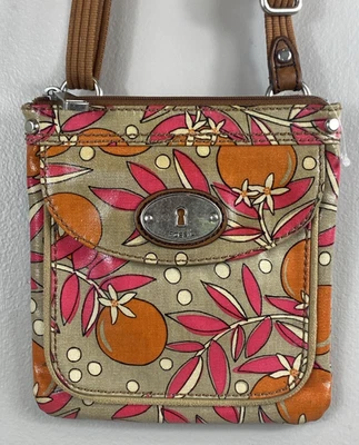 Сумка через плечо Fossil Key Per холщовая с покрытием цветочный оранжевый розовый желтовато-коричневый винтажный Y2K богемное покрытие - Изображение 1 из 4