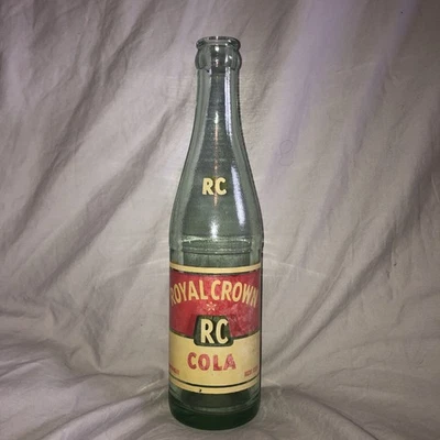 Garrafa de cola vintage RC Royal Crown vidro verde 10 oz Nehi década de 1950 - Imagem 1 de 4